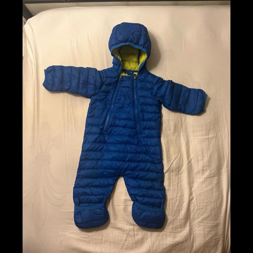 LL Bean Down Lightweight blue snowsuit bunting 0-6 months EUC